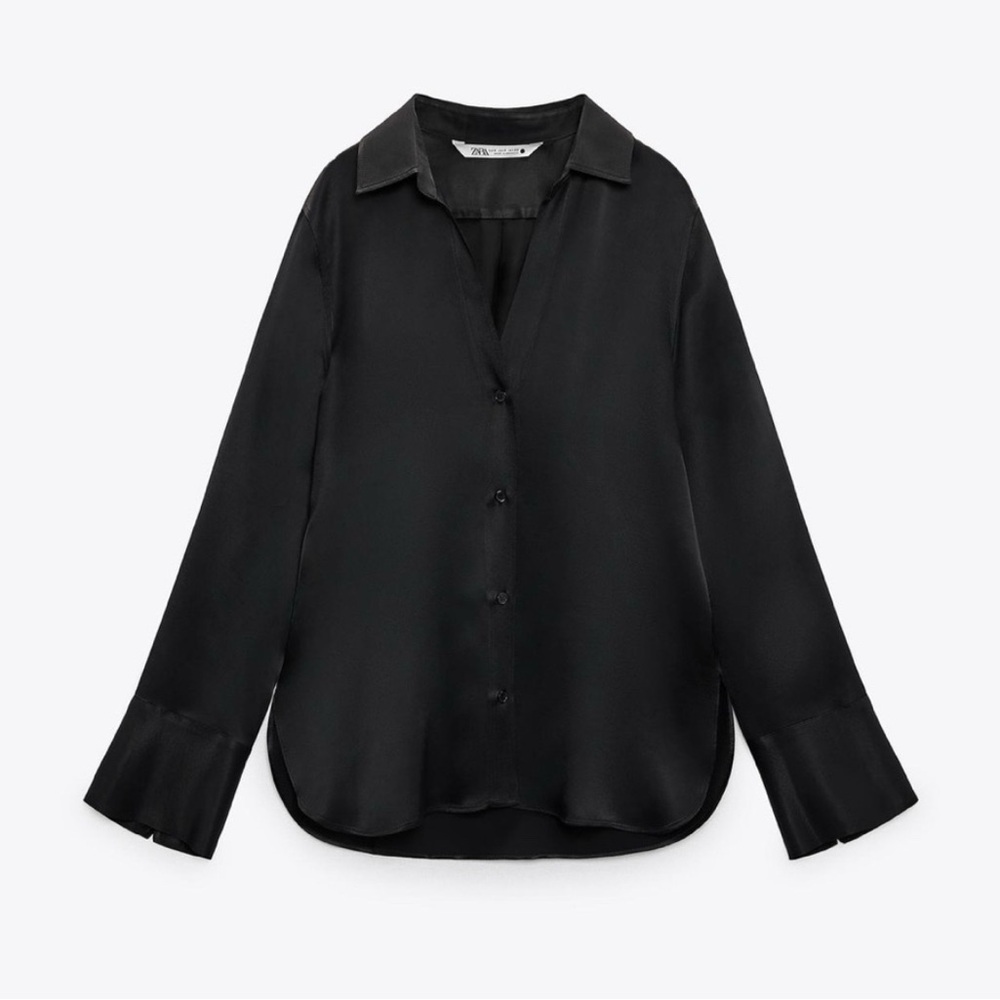 Zara Satin Effect Split Neck Buttoned Blouse - image 1